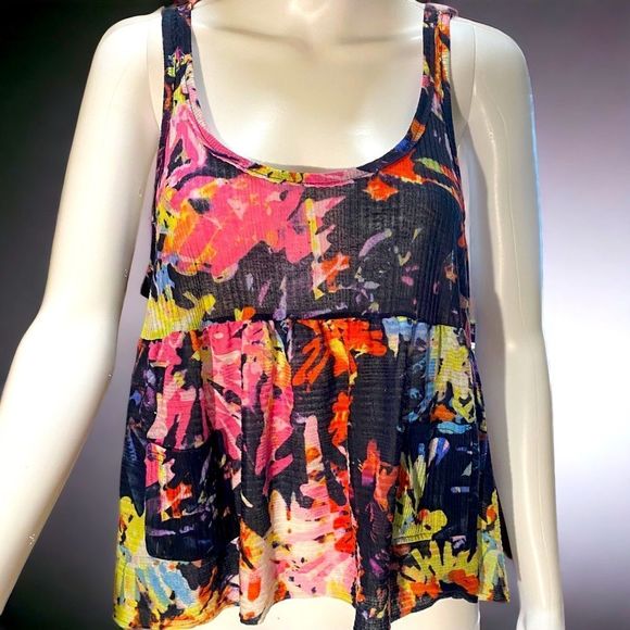 Free People Floral Boho Babydoll Soft Tank with Pockets XS - Picture 1 of 3